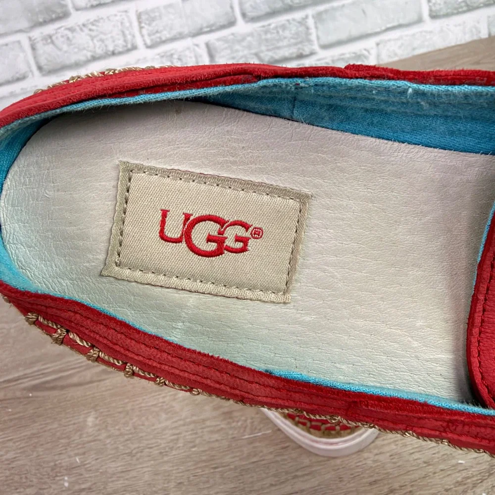 UGG Tioga Espadrille Slip On Leather Whipstitch Red Womens 9